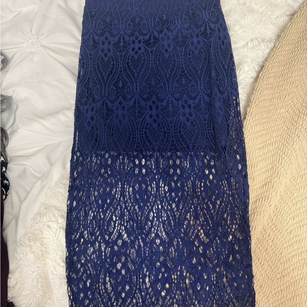 Streetwear Society Navy Lace Midi Skirt - Picture 2 of 4
